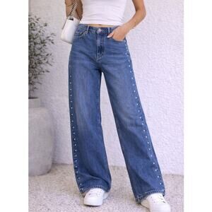 Old Navy High Rise Baggy Wide Leg Studded Jeans Size 8 Tall Y2K Denim